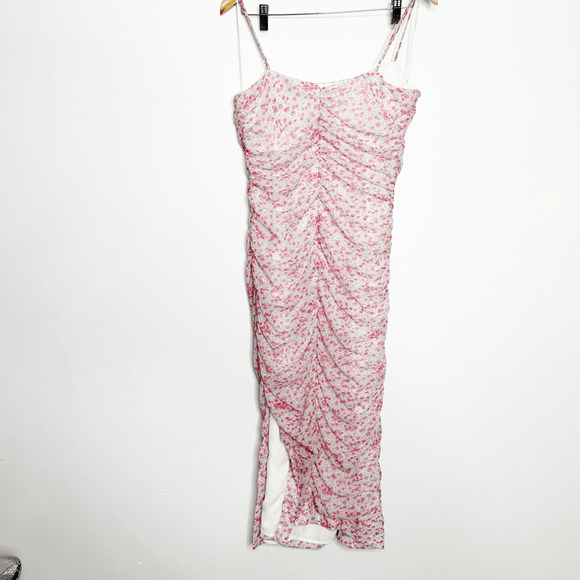 BARDOT DITSY ROUCHED MIDI DRESS IN PINK ICING floral womens 10 Large - Picture 7 of 10